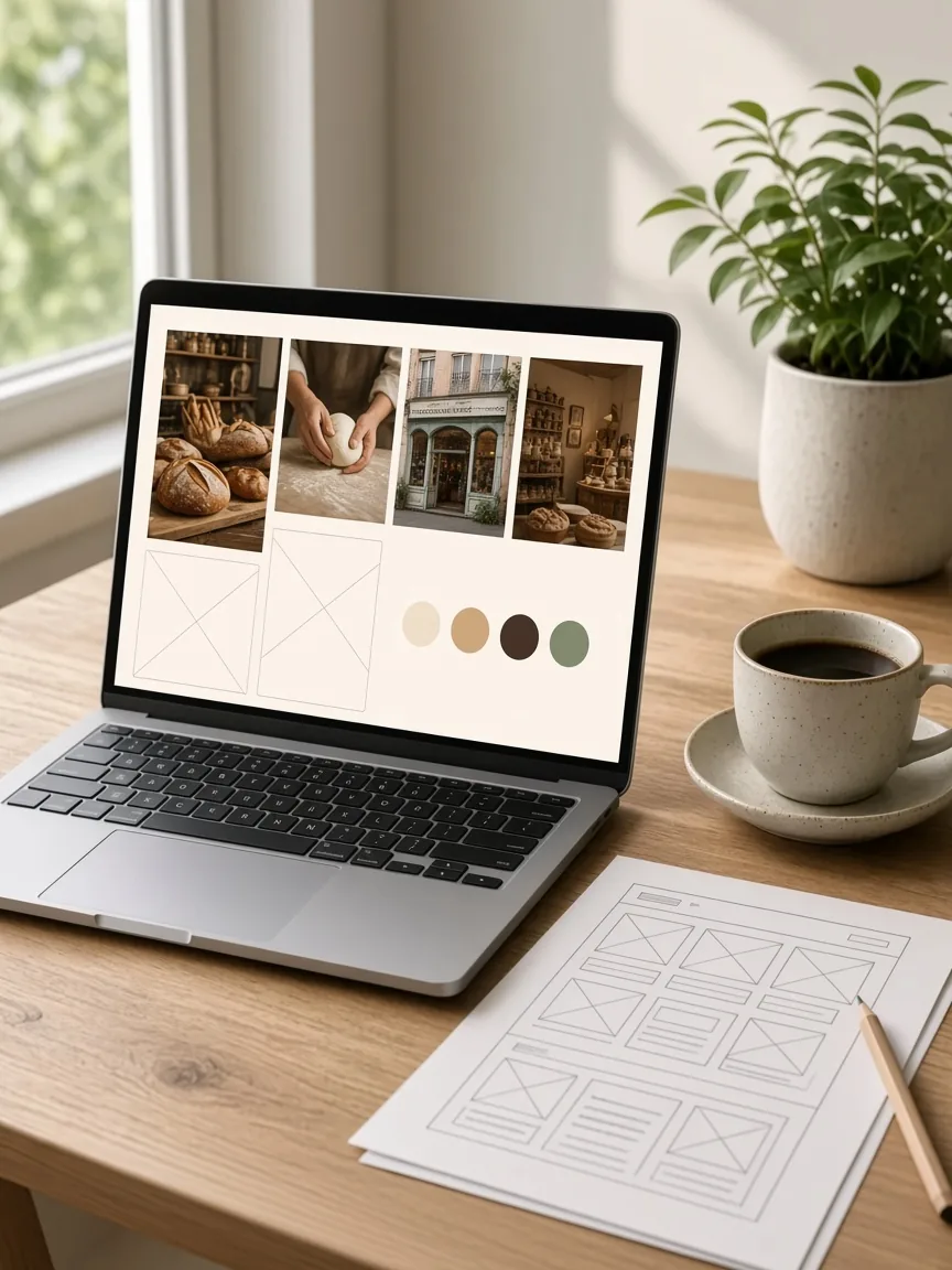 Fiche Google ou site vitrine : bureau Hastun, moodboard photo et croquis de page